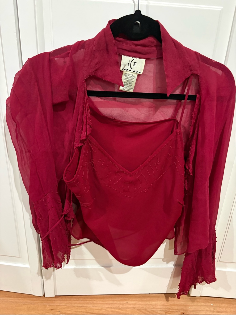 Ice Deep Raspberry Sheer Camisole and Shirt Set